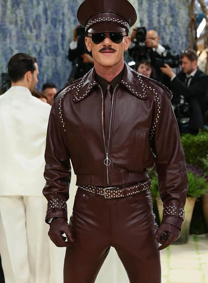 Met Gala 2026 Luke Evans Burgundy Leather Jacket