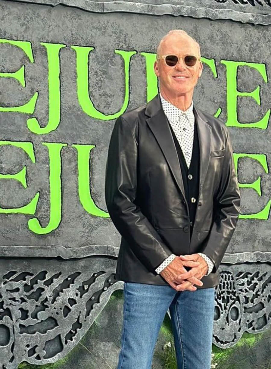 Michael Keaton Beetlejuice Beetlejuice Premiere Black Leather Blazer