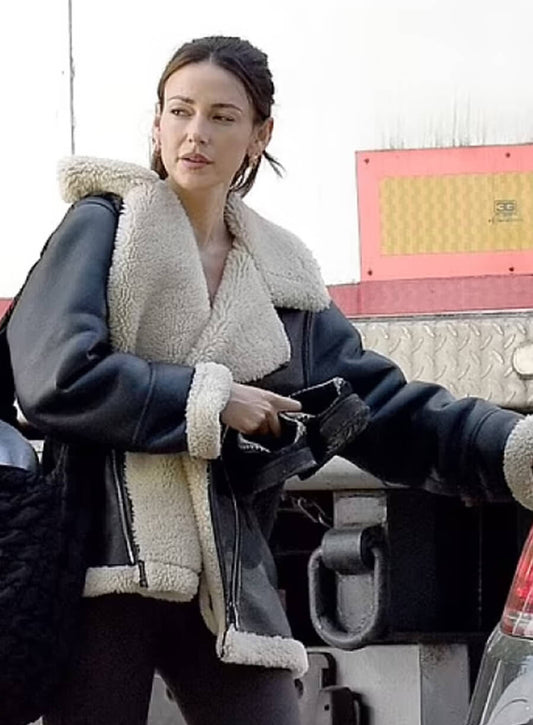 Michelle Keegan Fool Me Once Black Shearling Leather Jacket