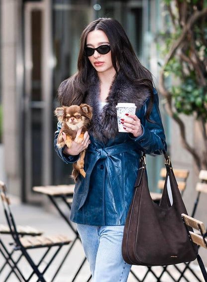 Mikey Madison Blue Leather Jacket