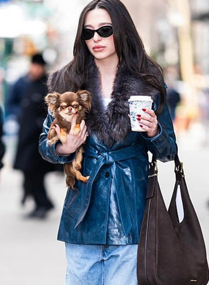 Mikey Madison Blue Leather Jacket