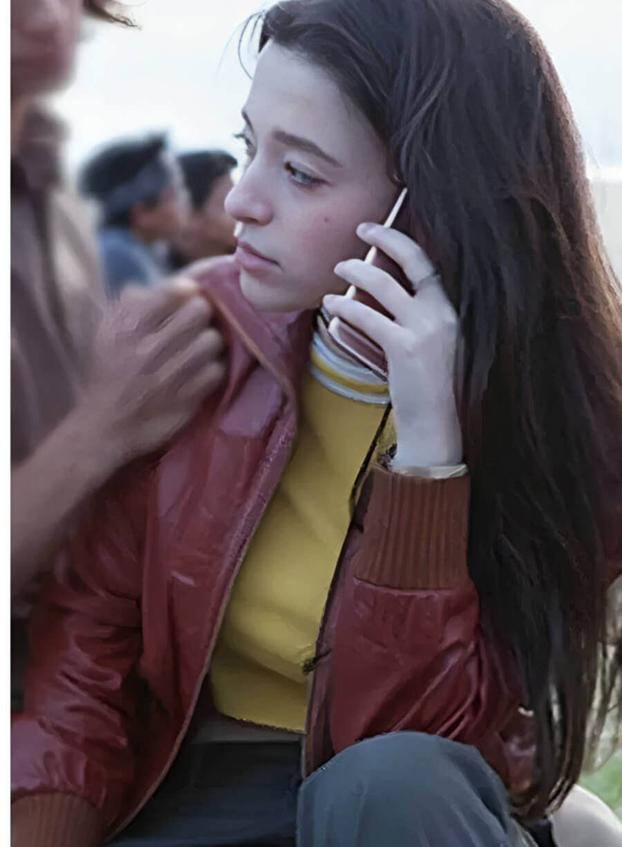  Mikey Madison Maroon Leather Jacket