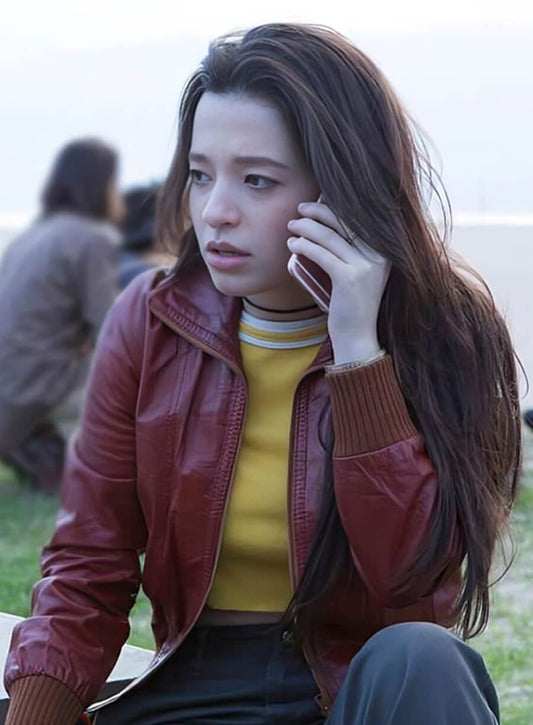  Mikey Madison Maroon Leather Jacket