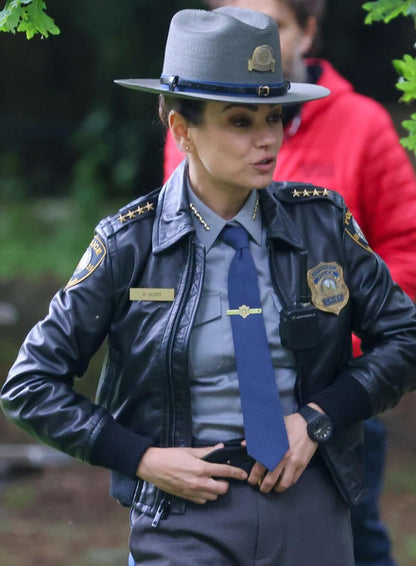 Mila Kunis Wake Up Dead Man 2025 Bomber Leather Jacket