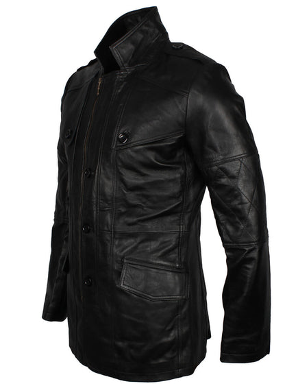 Military Style Black Leather WW2 Coat
