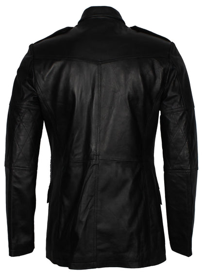 Military Style Black Leather WW2 Coat