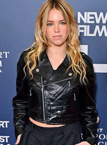 Milly Alcock Black Leather Jacket