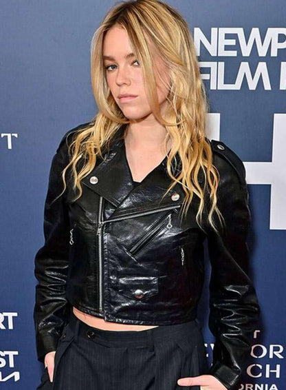 Milly Alcock Black Leather Jacket