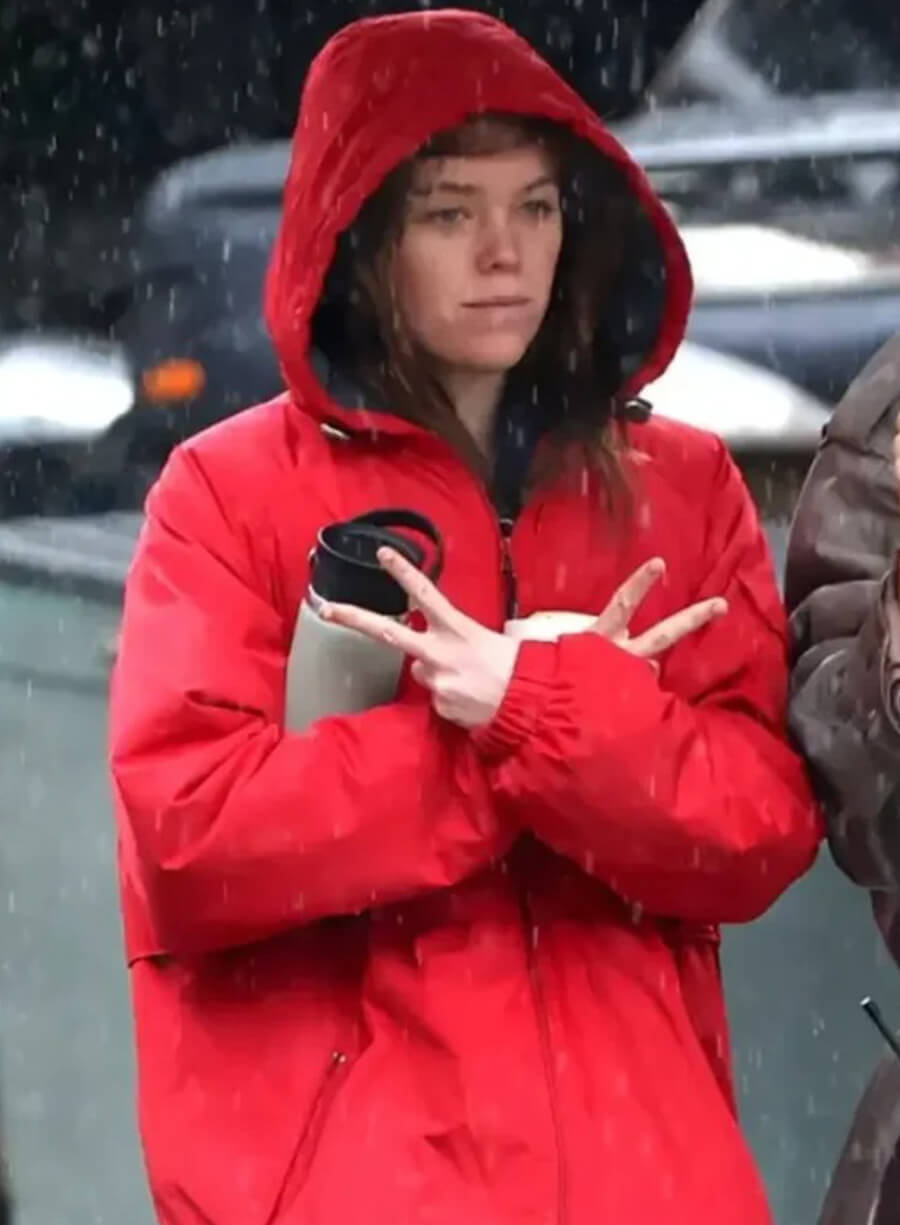 Milly Alcock New York City Red Hooded Coat