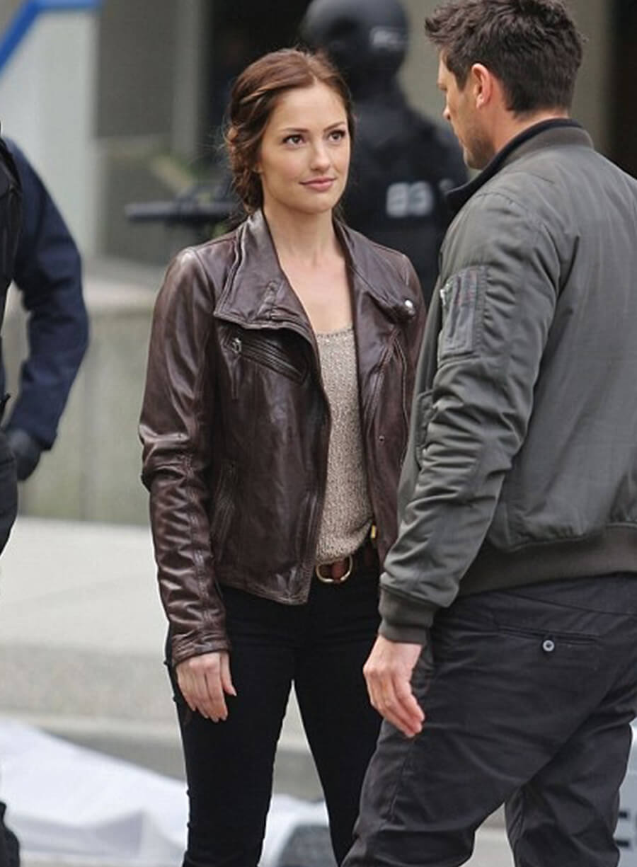 Minka Kelly Brown Leather Jacket