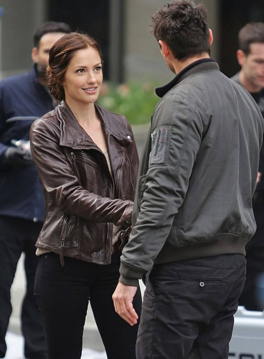 Minka Kelly Brown Leather Jacket