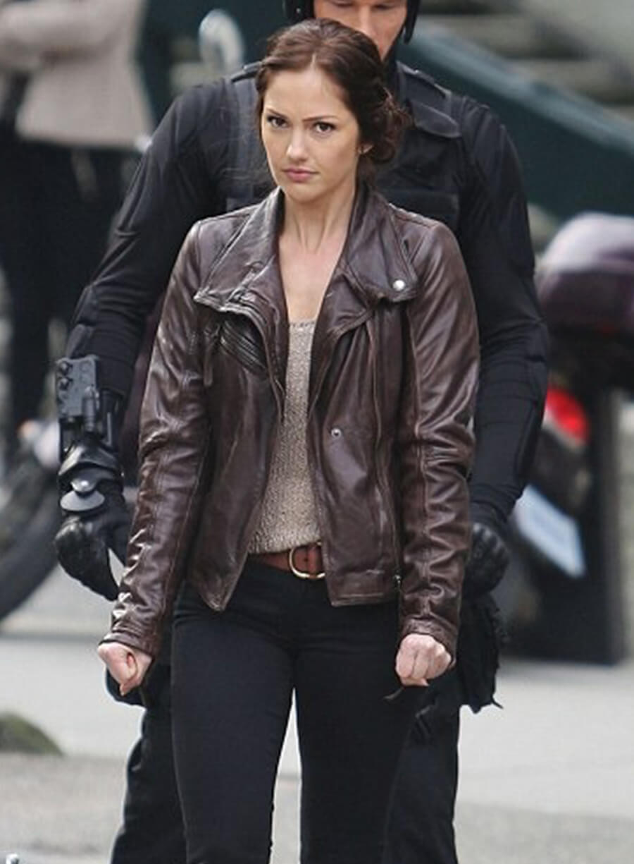 Minka Kelly Brown Leather Jacket