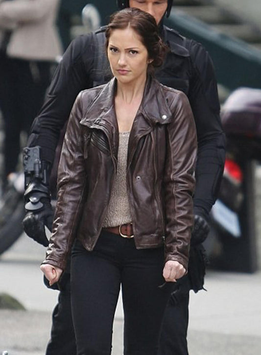Minka Kelly Brown Leather Jacket