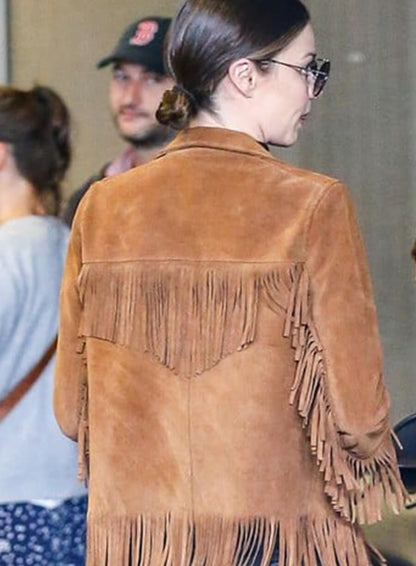 Miranda Kerr Brown Suede Fringe Jacket