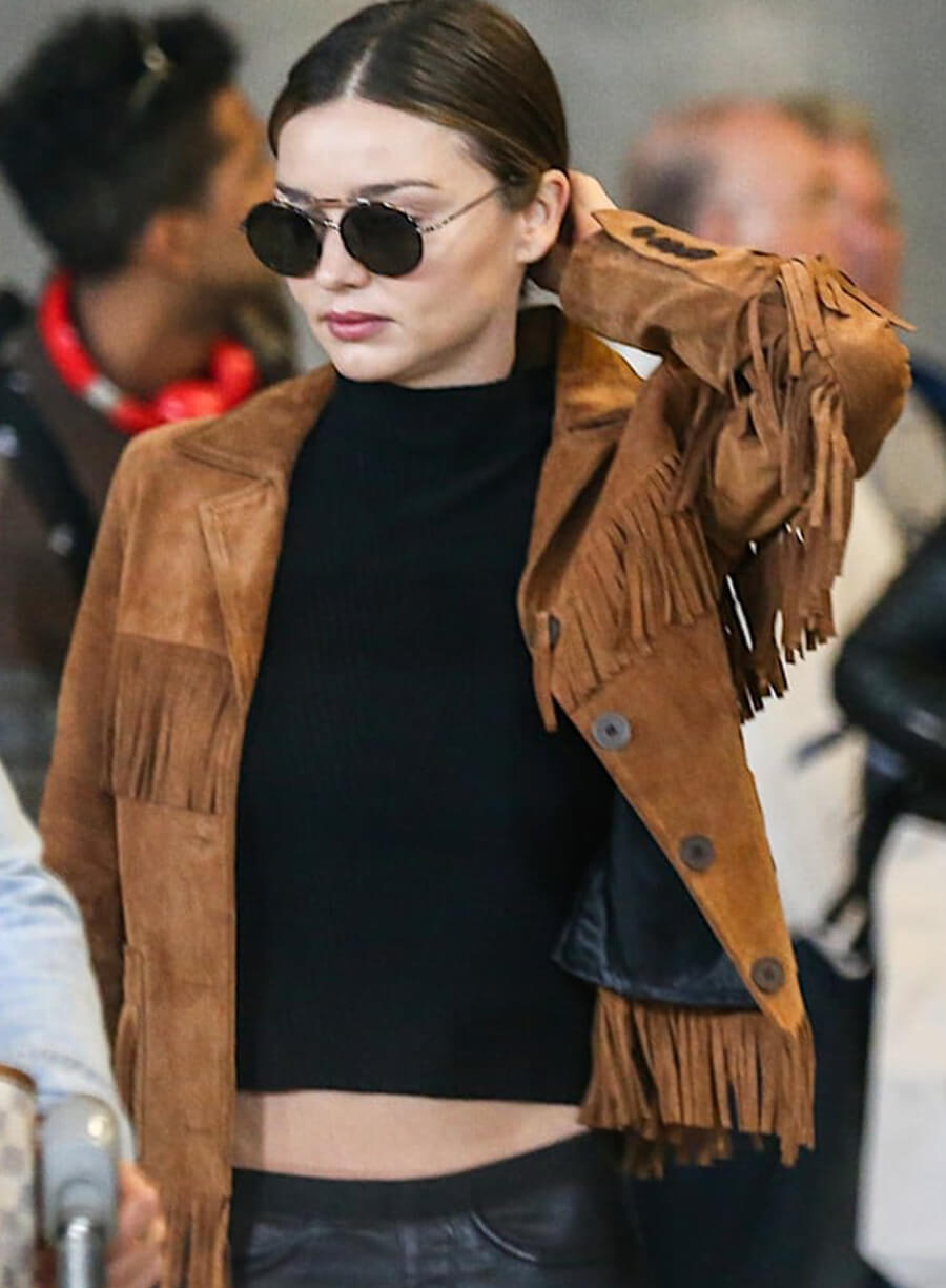 Miranda Kerr Brown Suede Fringe Jacket