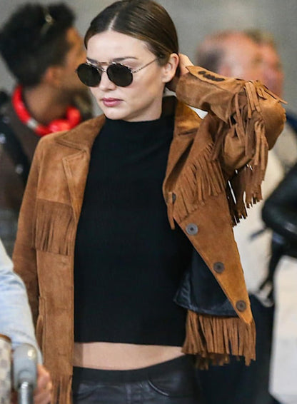 Miranda Kerr Brown Suede Fringe Jacket