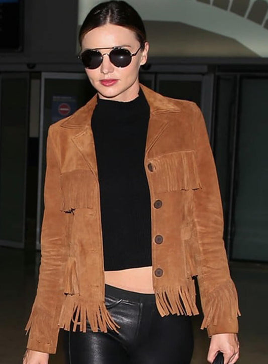 Miranda Kerr Brown Suede Fringe Jacket