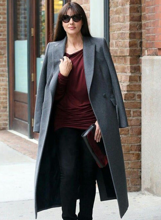 Monica Bellucci Grey Wool Coat