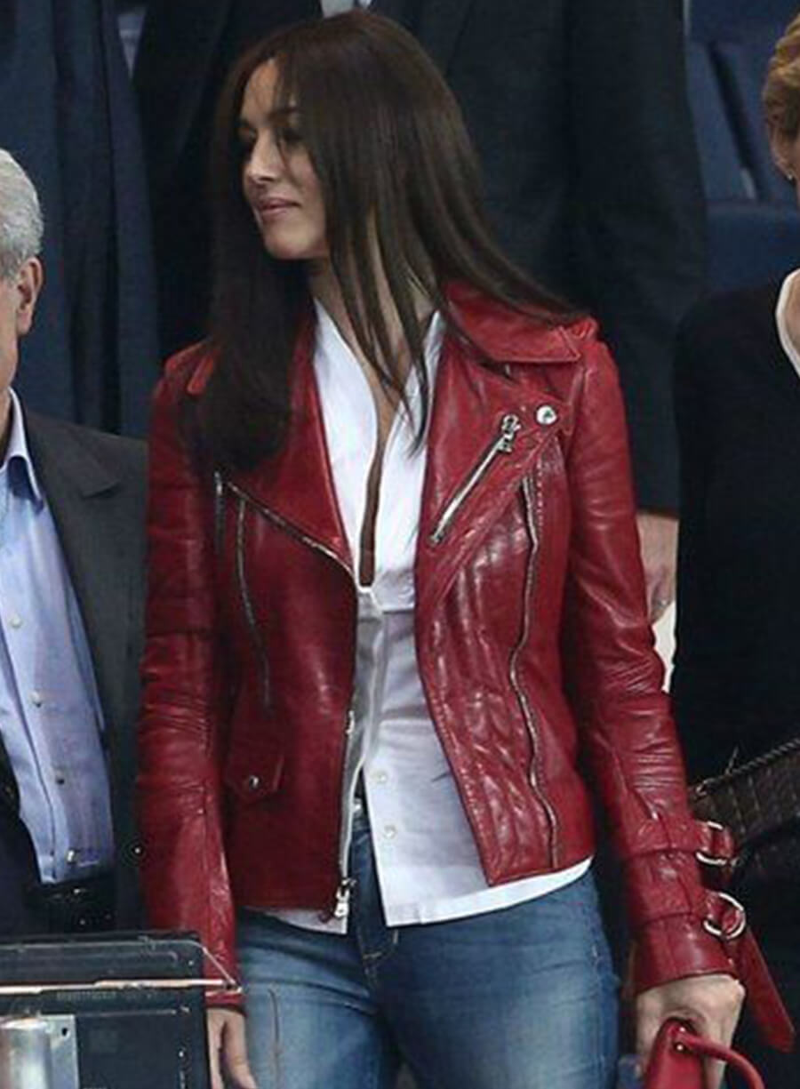 Monica Bellucci Red Leather Jacket