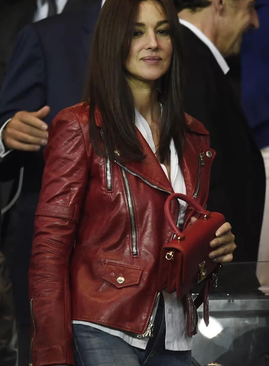 Monica Bellucci Red Leather Jacket