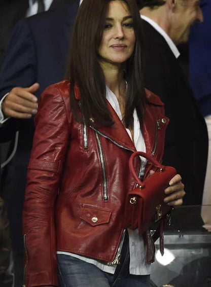 Monica Bellucci Red Leather Jacket