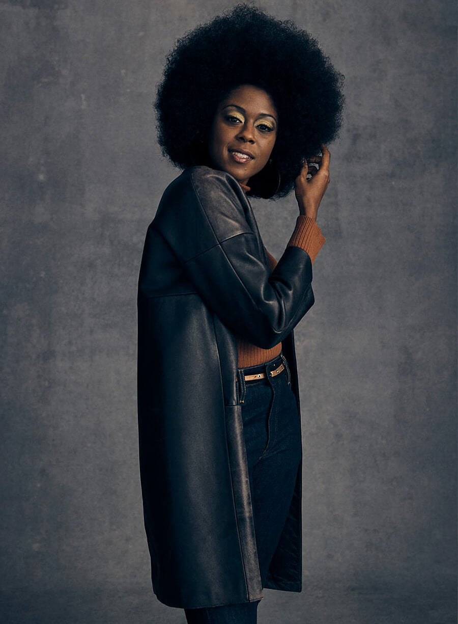 Moses Ingram The Queen’s Gambit Black Leather Coat