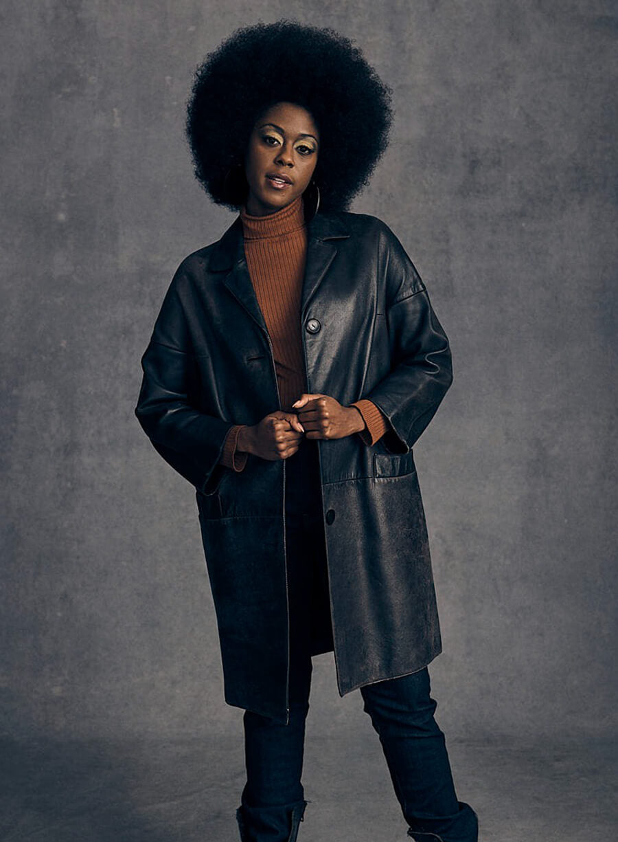 Moses Ingram The Queen’s Gambit Black Leather Coat