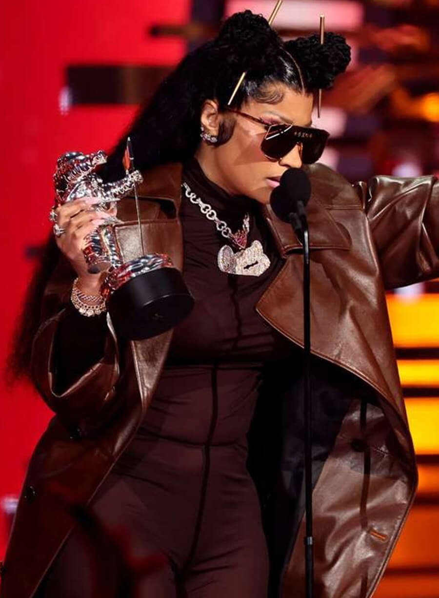 Music Awards 2023 Nicki Minaj Leather Coat
