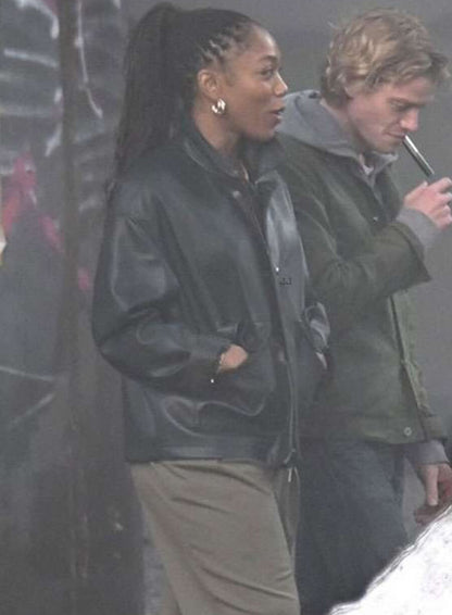 Naomi Ackie Clayface 2026 Black Leather Jacket