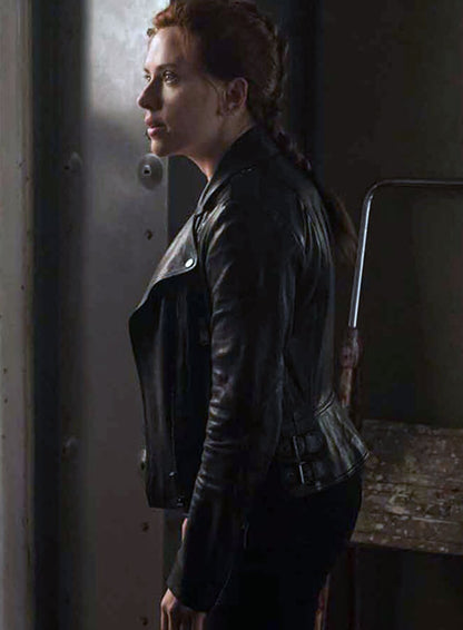 Natasha Romanoff Black Widow Black Biker Leather Jacket