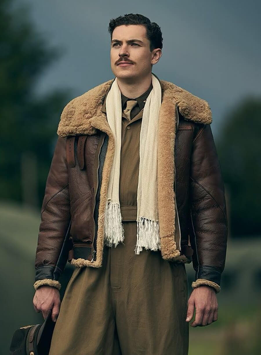 Nate Mann Masters of the Air Shearling Leather Jacket