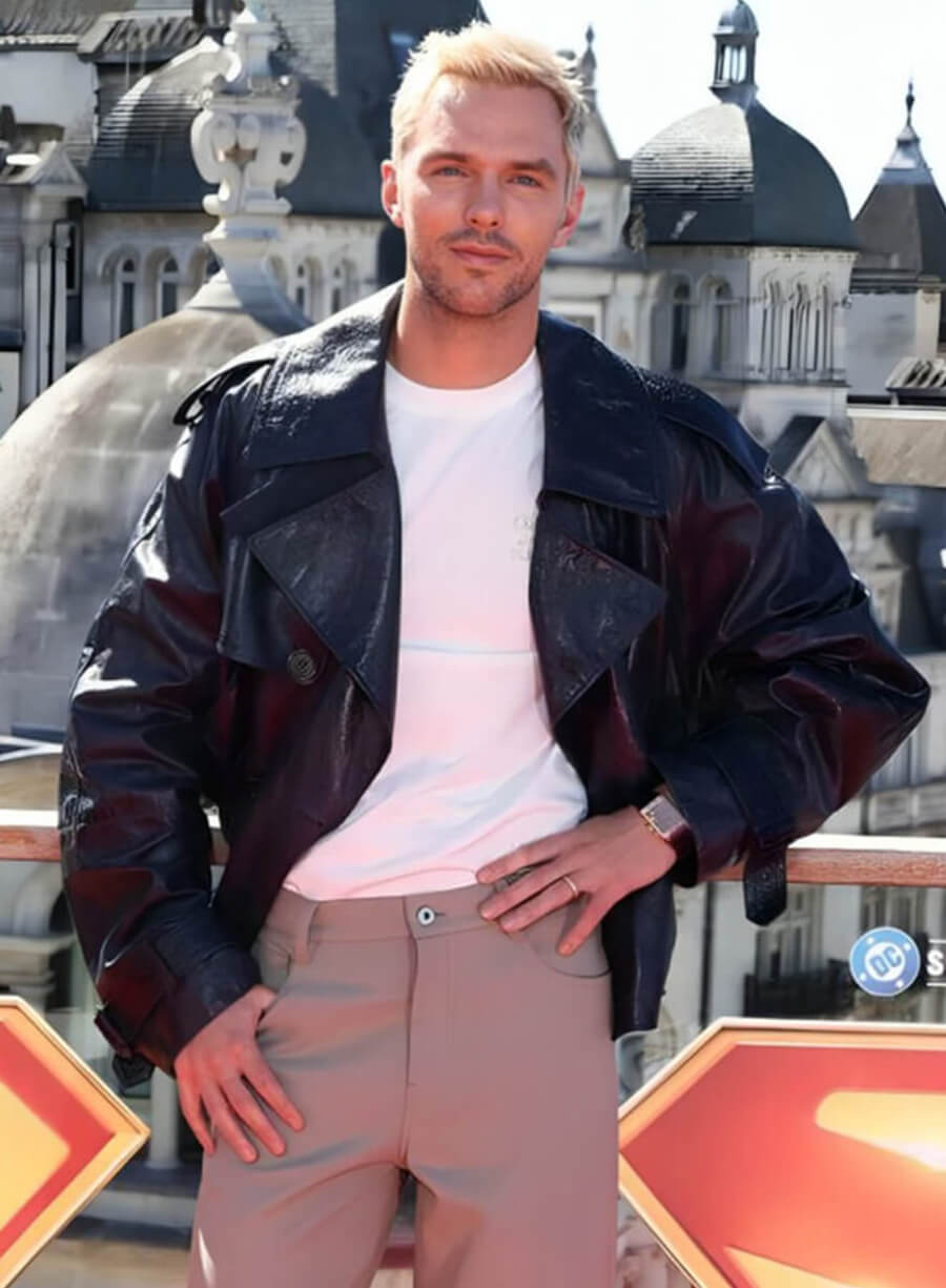 Nicholas Hoult Superman Premiere Black Leather Jacket