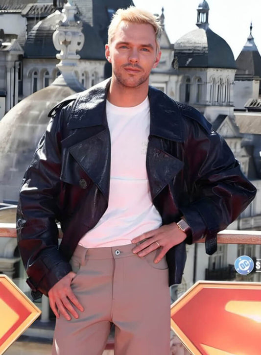 Nicholas Hoult Superman Premiere Black Leather Jacket