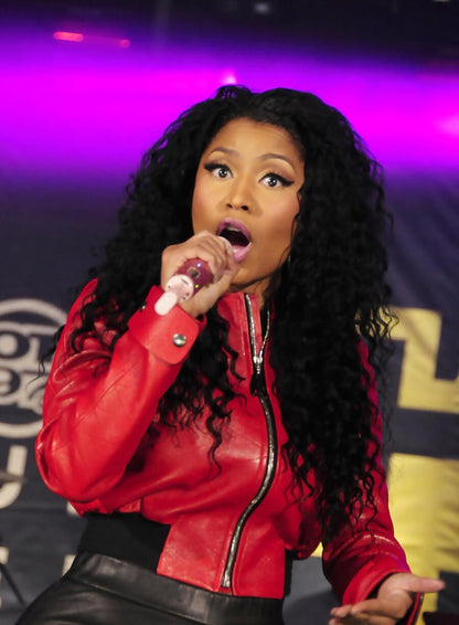 Nicki Minaj Red Leather Biker Jacket