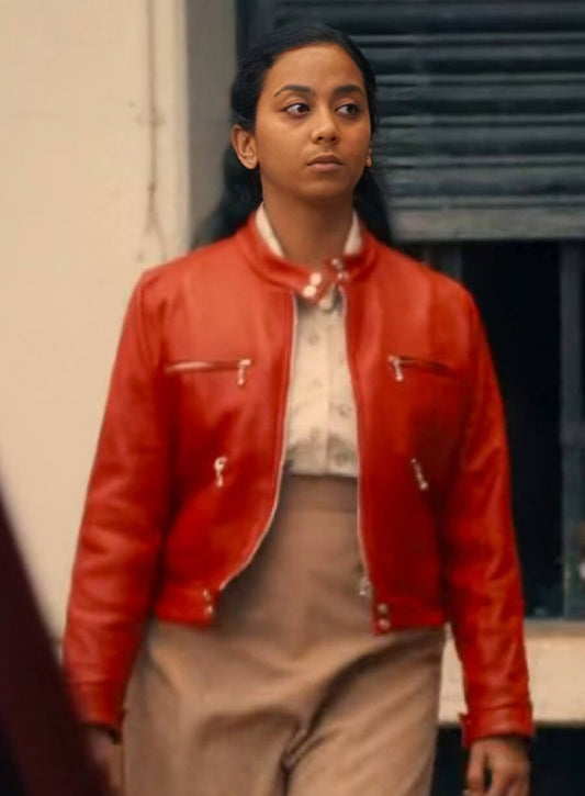 Nida Huq Black Mirror Red Leather Jacket