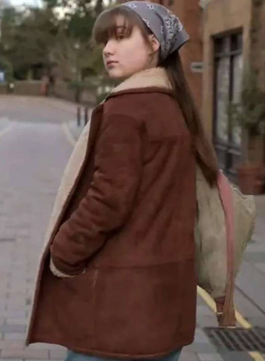 Nora Ted Lasso S03 Shearling Brown Suede Leather Jacket
