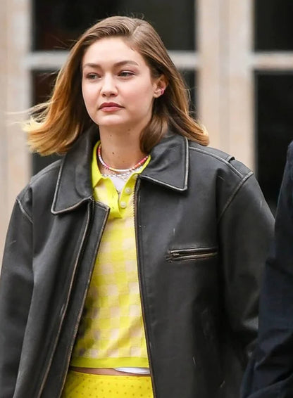 NYC 2025 Gigi Hadid Leather Jacket