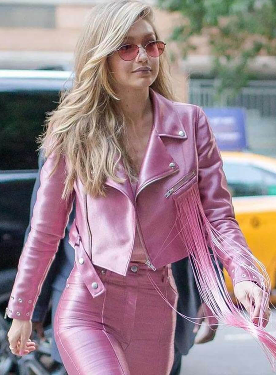 NYC Gigi Hadid Pink Leather Jacket
