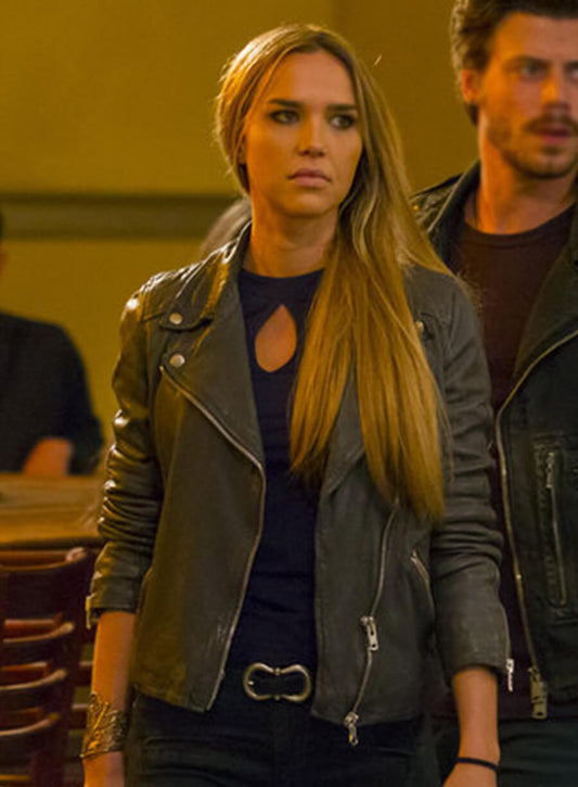 Olivia Charity Midnight Texas Grey Leather Biker Jacket