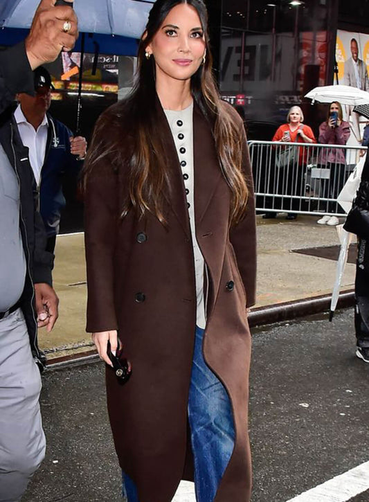 Olivia Munn GMA Studios Brown Trench Wool Coat