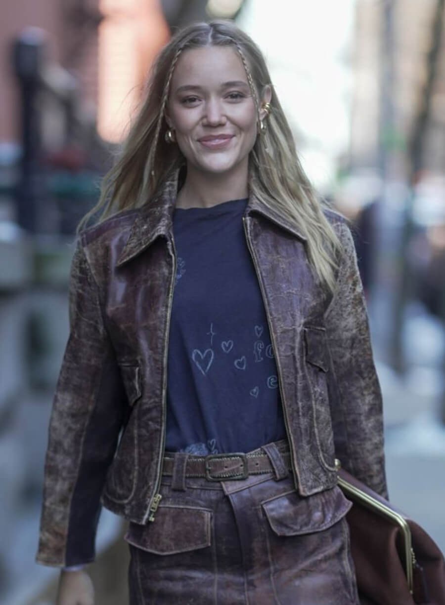 Olivia Ponton Coach Fall Show 2025 Brown Leather Jacket