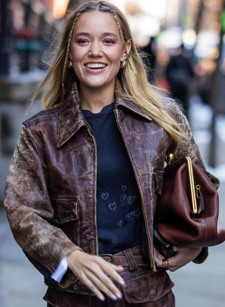 Olivia Ponton Coach Fall Show 2025 Brown Leather Jacket