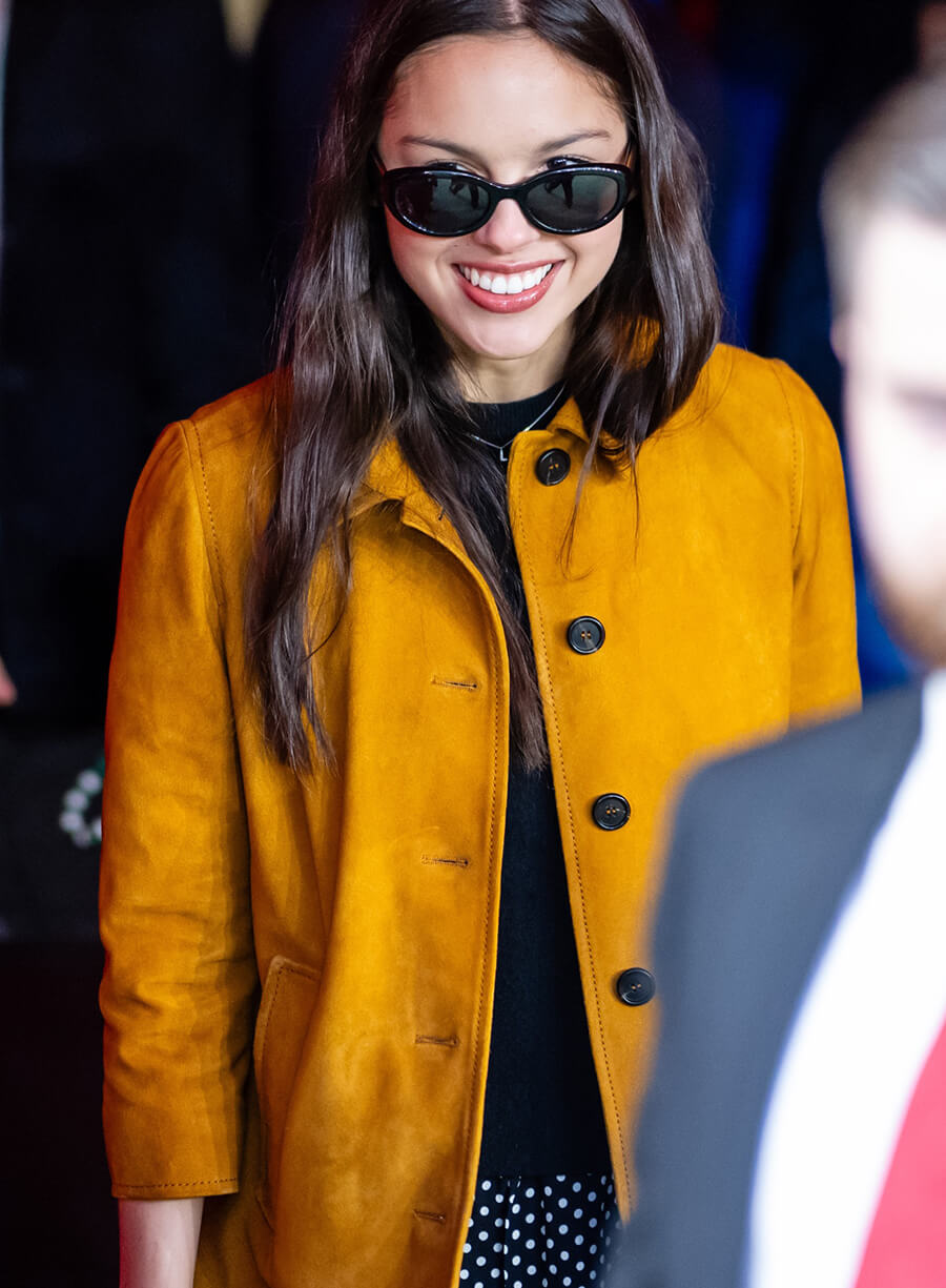 Olivia Rodrigo Mustard Suede Leather Jacket LeatherJacketMerchant