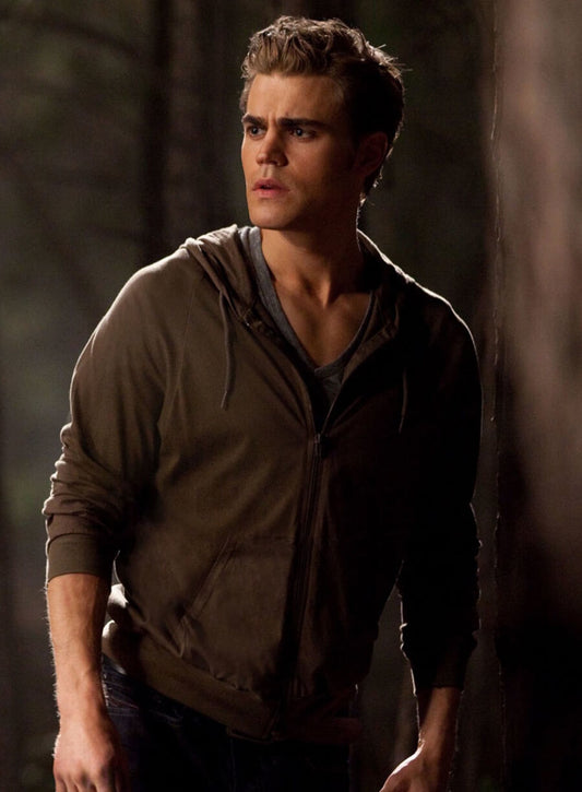 Paul Wesley The Vampire Diaries S02 Brown Zip Up Hoodie