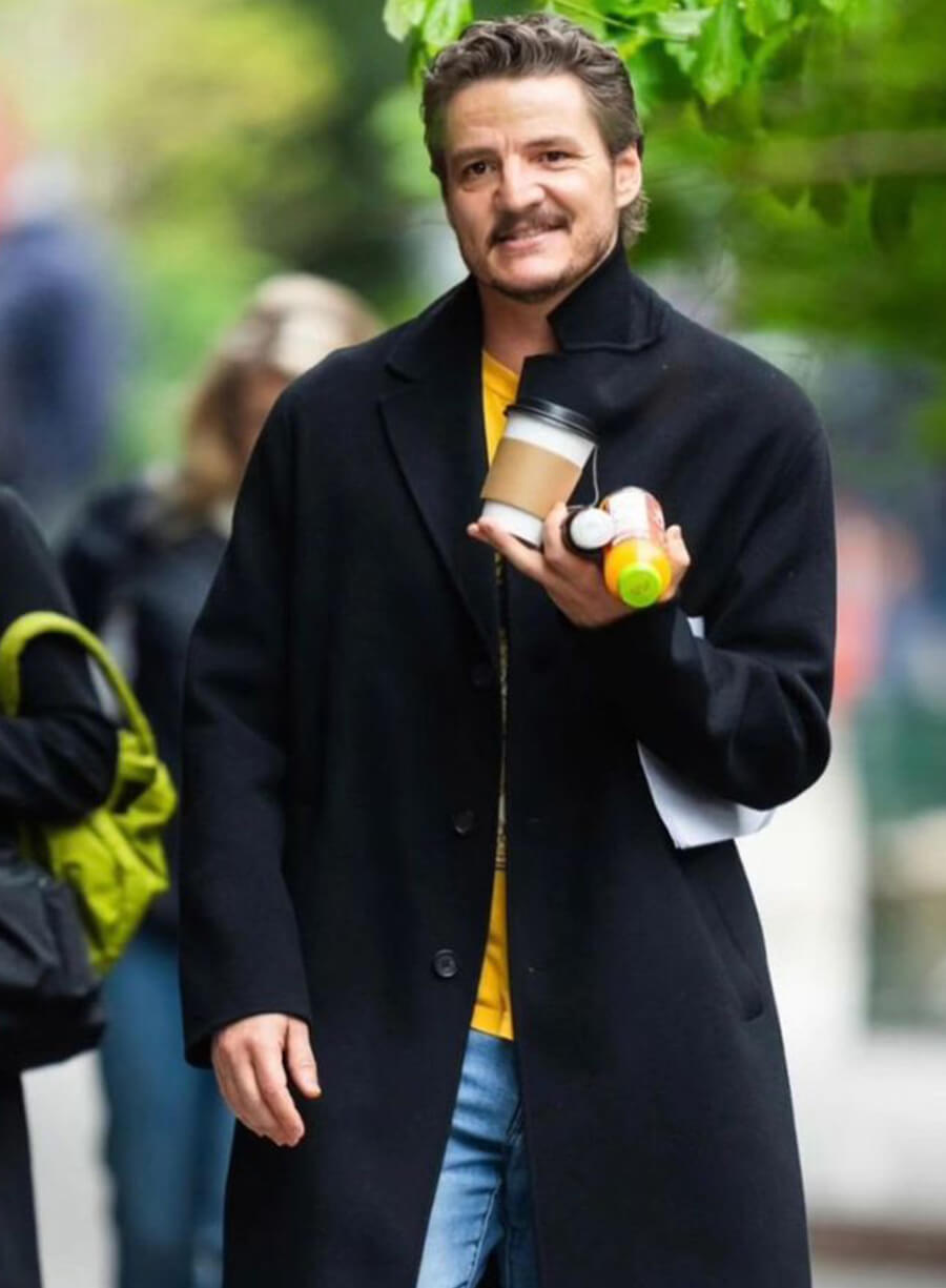 Pedro Pascal Black Wool Coat