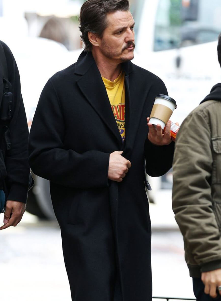 Pedro Pascal Black Wool Coat