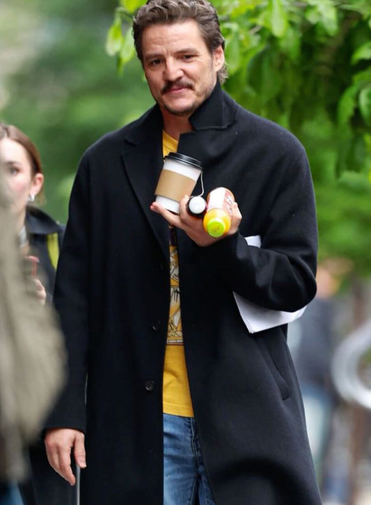 Pedro Pascal Black Wool Coat