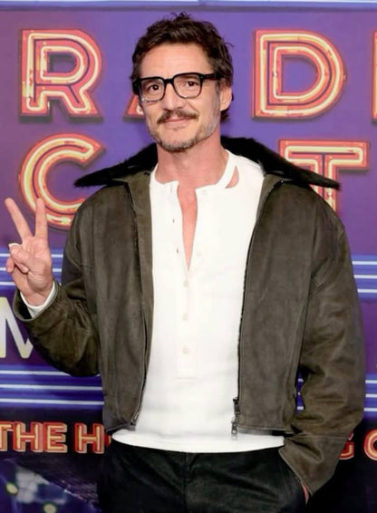 Pedro Pascal Green Suede Leather Jacket