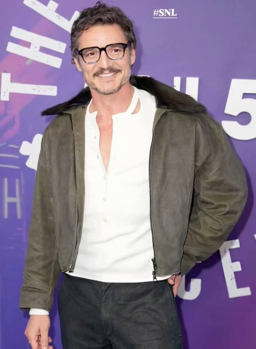 Pedro Pascal Green Suede Leather Jacket