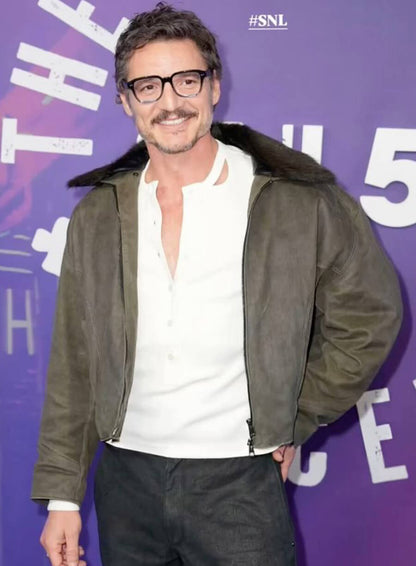 Pedro Pascal Green Suede Leather Jacket
